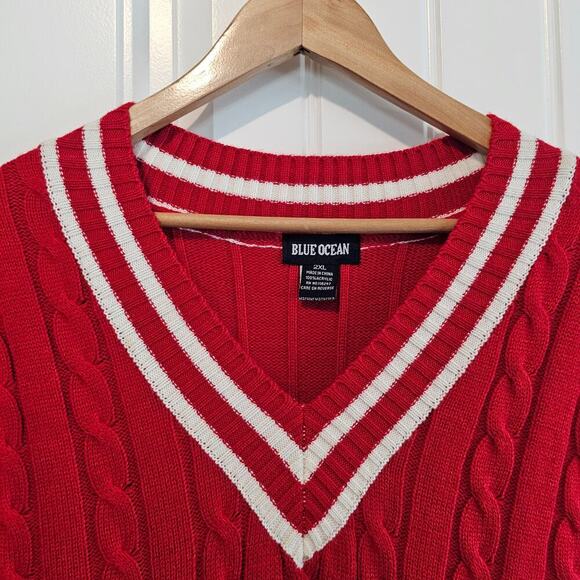 Vintage Blue Ocean Sweater Vest Mens 2XL 90s Red Stripped Preppy Academia Retro - Picture 4 of 8
